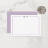 Paars Minimalistisch Monogram Notitiekaartje (Voorkant / Achterkant in situ)