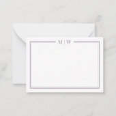 Paars Minimalistisch Monogram Notitiekaartje (Voorkant)