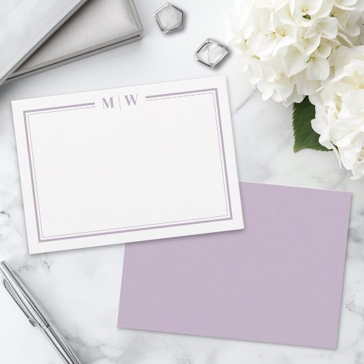 Paars Minimalistisch Monogram Notitiekaartje
