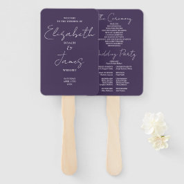Paars Minimalistisch Script Huwelijksprogramma Handwaaier