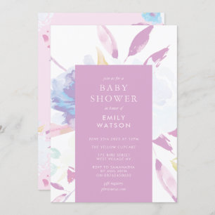 Paars modern Baby shower Waterverf Kaart