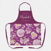 Paars modern bloempatroon op maat gekookt schort (Voorkant)