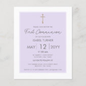 Paars | Modern Eerste Communiebegroting Uitnodigin (Voorkant)