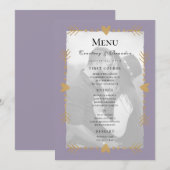 Paars Modern Foto Gouden Harten Trouwmenu Menu (Voorkant / Achterkant)