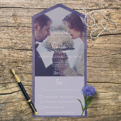 Paars modern fotodiner all in one uitnodiging