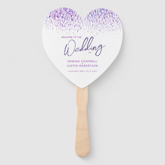 Paars modern gekleurd waterverf programma voor wed handwaaier (Voorkant)