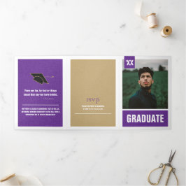 Paars modern gestructureerd Afstuderen voor foto's Drieluik Uitnodiging