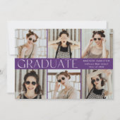 Paars modern Klassiek 12 Foto Afstuderen Aankondiging (Voorkant)