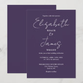 Paars Modern Minimalistisch Elegant Script Trouwen Kaart (Voorkant / Achterkant)