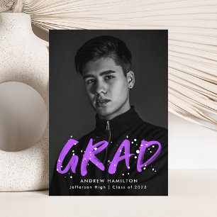 Paars   Modern Paint Splatter Photo Afstuderen Aankondiging