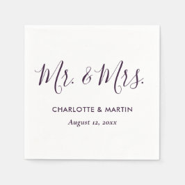 Paars modern schrift Mr. en Mrs. bruiloft Servet
