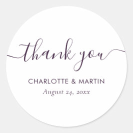 Paars Modern Schrift Trouw Dankjewel Ronde Sticker