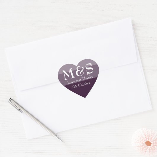 Paars modern script bruiloft hart sticker (Envelop)