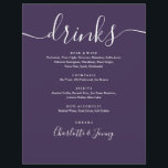 Paars modern script huwelijksdrankenmenu flyer<br><div class="desc">Deze elegante paarse minimalistische drankmenu's in script zijn perfect voor elke viering. Ontworpen door Thisisnotme</div>
