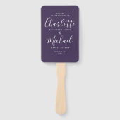 Paars modern script huwelijksprogramma handventila handwaaier (Voorkant)