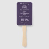 Paars modern script huwelijksprogramma handventila handwaaier (Achterkant)