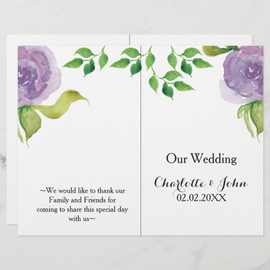 Paars Modern waterverf bloemetjesprogramma (Voorkant / Achterkant)