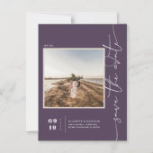 Paars | Moderne minimale opslagdatum foto Magnetische Uitnodiging (Voorkant)