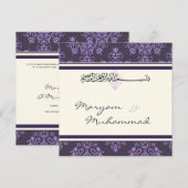 Paars-mohamasbismillah huwelijksuitnodiging kaart (Voorkant / Achterkant)