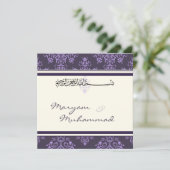 Paars-mohamasbismillah huwelijksuitnodiging kaart (Staand voorkant)