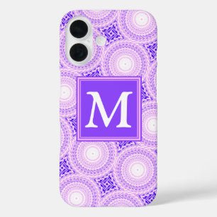Paars monogram cirkelpatroon iPhone 16 hoesje