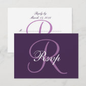 Paars monogram | Elegant Wedding RSVP-kaart RSVP Kaartje (Voorkant / Achterkant)