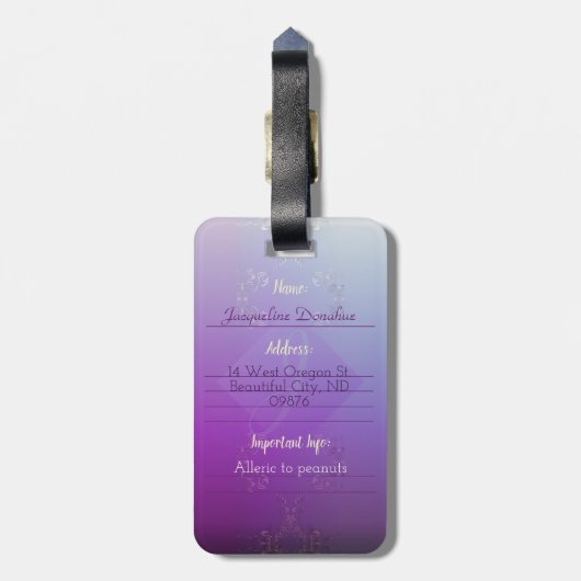 Paars monogram Fabergè-achtig Bagagelabel (Achterkant verticaal)