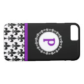 Paars Monogram Fleur de Lis Pattern Case-Mate iPhone Case (Achterkant (Horizontaal))