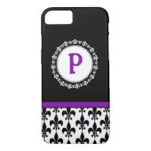Paars Monogram Fleur de Lis Pattern Case-Mate iPhone Case (Achterkant)