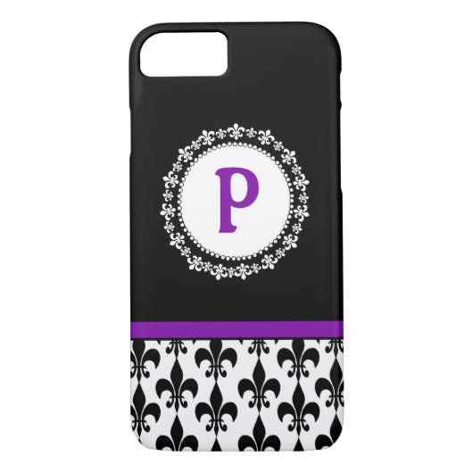 Paars Monogram Fleur de Lis Pattern Case-Mate iPhone Case (Achterkant)