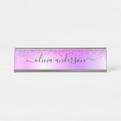 Paars monogram Glitter Sparkle Girly Script Bureau Naambordje (Voorkant)