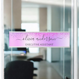 Paars monogram Glitter Sparkle Girly Script Deurbordje