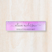 Paars monogram Glitter Sparkle Girly Script Deurbordje (Voorkant)