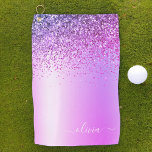Paars monogram Glitter Sparkle Girly Script Golfhanddoek<br><div class="desc">Paarse Faux Folie Metallic Sparkle Glitter Brushed Metal Monogram Name Golf Towel. Dit maakt de perfecte liefhebbende 16 verjaardag,  bruiloft,  vrijgezellenfeest,  verjaardagsdag,  baby shower of vrijgezellenfeest voor iemand die van luxe glam en stijl houdt.</div>