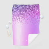 Paars monogram Glitter Sparkle Girly Script Golfhanddoek (Insitu)