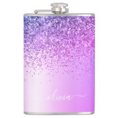 Paars monogram Glitter Sparkle Girly Script Heupfles (Voorkant)