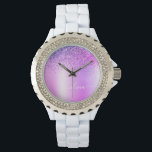 Paars monogram Glitter Sparkle Girly Script Horloge<br><div class="desc">Paarse Faux Folie Metallic Sparkle Glitter Brushed Metal Monogram Name Watch. Dit maakt het perfecte afstuderen,  de verjaardag,  de bruiloft,  het vrijgezellenfeest,  de verjaardag,  het baby shower of het bachelorette feest cadeau voor iemand die van glam luxe en chic stijlen houdt.</div>