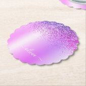 Paars monogram Glitter Sparkle Girly Script Kartonnen Onderzetters (Gekanteld)
