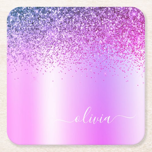 Paars monogram Glitter Sparkle Girly Script Kartonnen Onderzetters (Voorkant)
