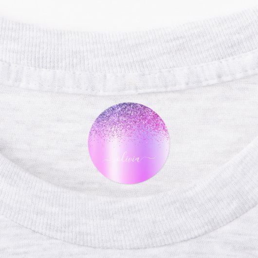 Paars monogram Glitter Sparkle Girly Script Labels (Aangebracht)