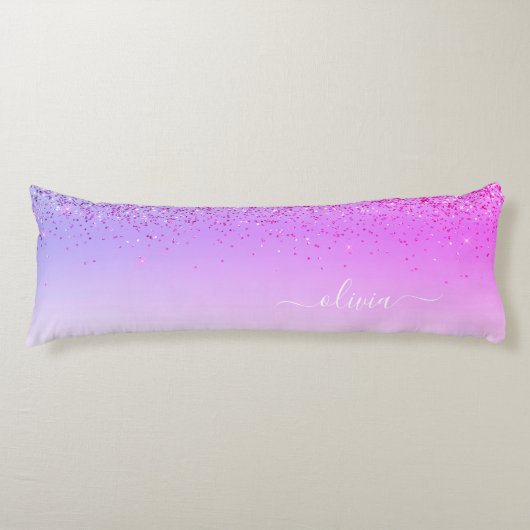 Paars monogram Glitter Sparkle Girly Script Lichaamskussen (Voorkant)
