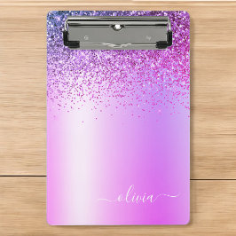 Paars monogram Glitter Sparkle Girly Script Mini Klembord