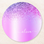 Paars monogram Glitter Sparkle Girly Script Ronde Kartonnen Onderzetter<br><div class="desc">Paarse Faux Folie Metallic Sparkle Glitter Brushed Metal Monogram Name Paper Onderzetters. Dit maakt het perfecte afstuderen,  de verjaardag,  de bruiloft,  het vrijgezellenfeest,  de verjaardag,  het baby shower of het bachelorette feest cadeau voor iemand die van glam luxe en chic stijlen houdt.</div>