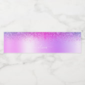 Paars monogram Glitter Sparkle Girly Script Waterfles Etiket (Enkel label)
