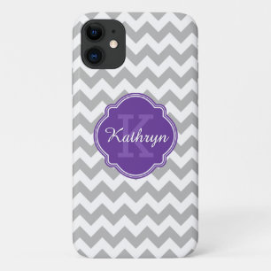 Paars monogram grijze Chevron Pattern Case-Mate iPhone Case