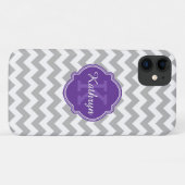 Paars monogram grijze Chevron Pattern Case-Mate iPhone Case (Achterkant (horizontaal))