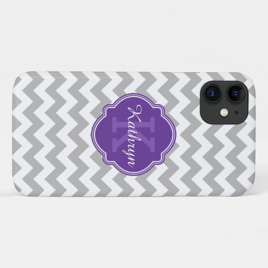 Paars monogram grijze Chevron Pattern Case-Mate iPhone Case (Achterkant (horizontaal))