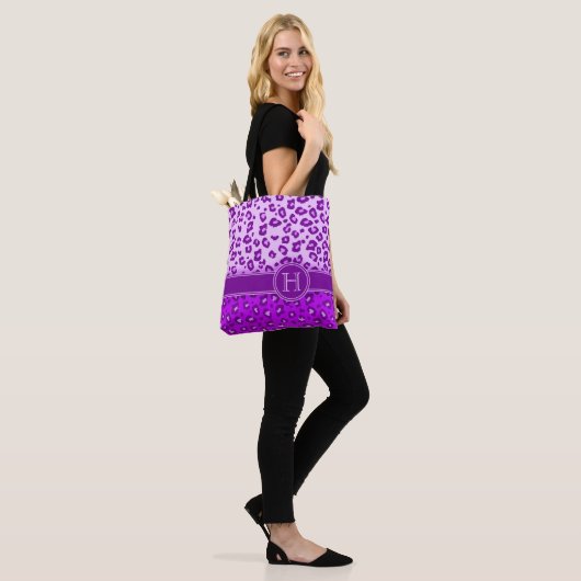 Paars monogram handschrift tote bag (Op model)