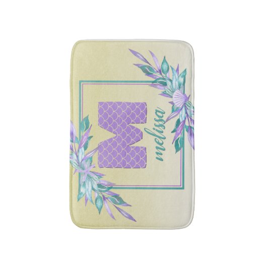 Paars Monogram Mermaid Scales Waterverf Ombre Badmat (Voorkant Verticaal)