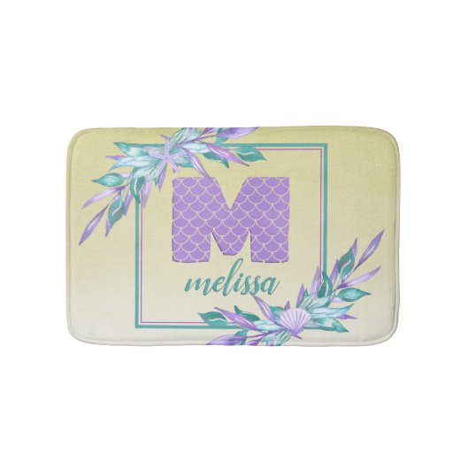 Paars Monogram Mermaid Scales Waterverf Ombre Badmat (Voorkant)